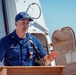 The Coast Guard Cutter Waesche conducts a change-of-command ceremony during their transit home following a 90-day counterdrug patrol