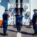 The Coast Guard Cutter Waesche conducts a change-of-command ceremony during their transit home following a 90-day counterdrug patrol