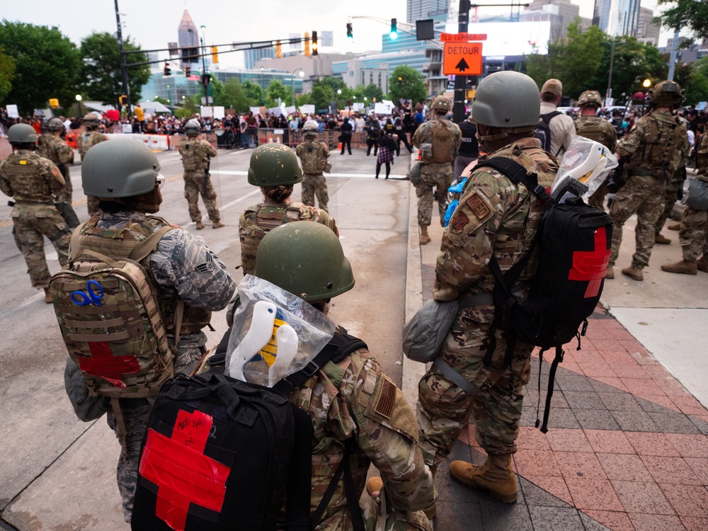 U.S. Airmen and Soldiers from the Georgia National Guard assist law enforcement agencies during Atlanta protests