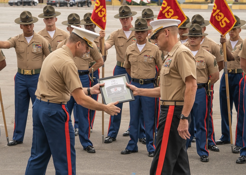 Lt. Col. Michael A. Beckhart serves as parade reviewing official for Fox Company graduation ceremony