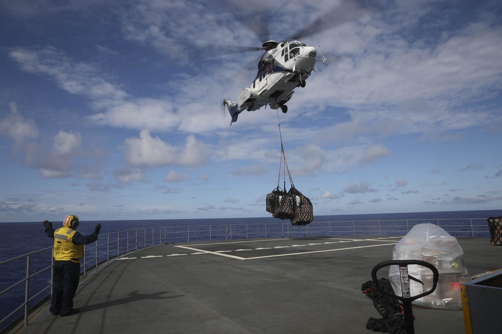 USS Emory S. Land Participates in a Vertical Replenishment with USNS Richard E. Byrd