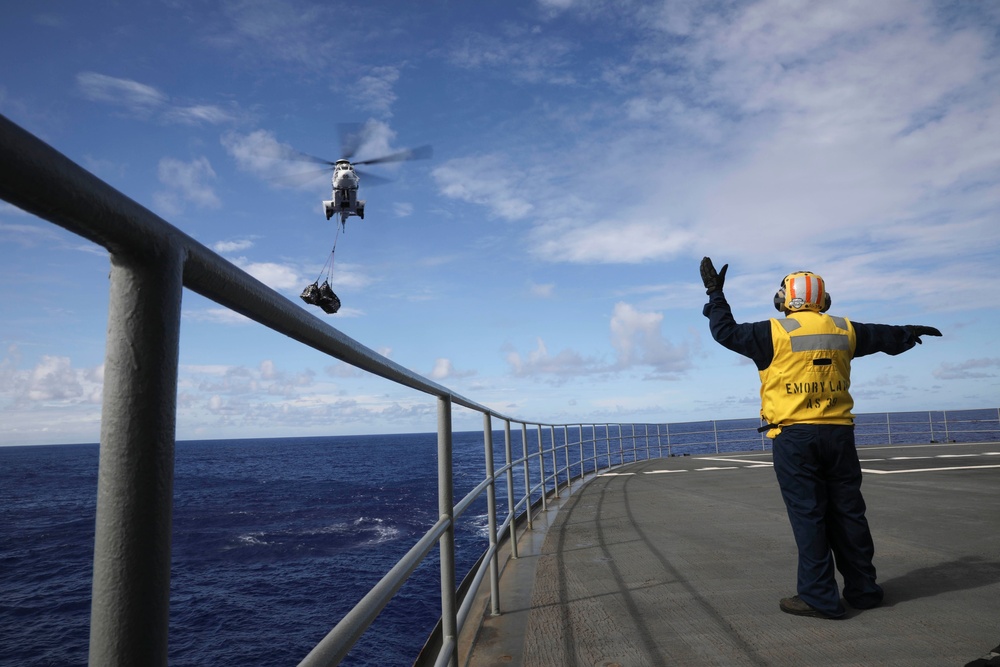 USS Emory S. Land Participates in a Vertical Replenishment with USNS Richard E. Byrd