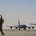 A U.S. Air Force KC-135 aircrew assigned to the 28th Expeditionary Air Refueling Squadron conducts an aerial refueling mission