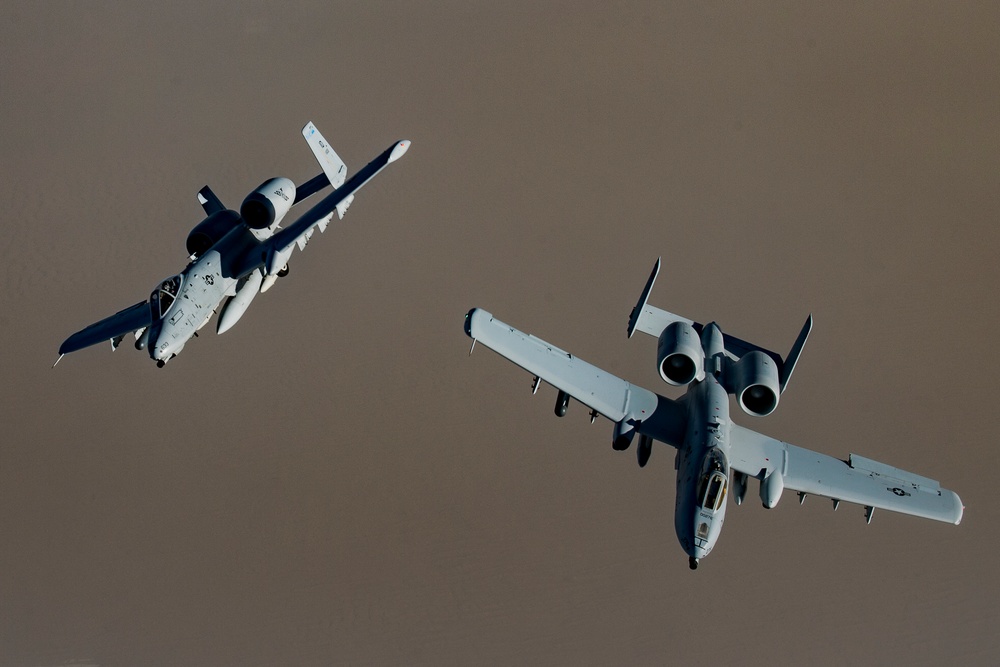 A U.S. Air Force KC-135 aircrew assigned to the 28th Expeditionary Air Refueling Squadron conducts an aerial refueling mission