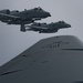 A U.S. Air Force KC-135 aircrew assigned to the 28th Expeditionary Air Refueling Squadron conducts an aerial refueling mission