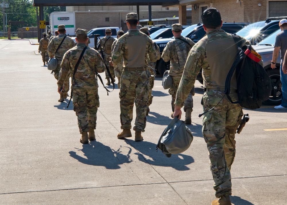 TXARNG Soldiers stand ready at the rally in Angelton, Texas