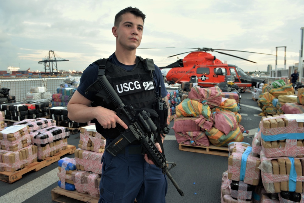 USCGC JAMES offloaded approximately 30,000 pounds of cocaine and marijuana worth an estimated $408 million