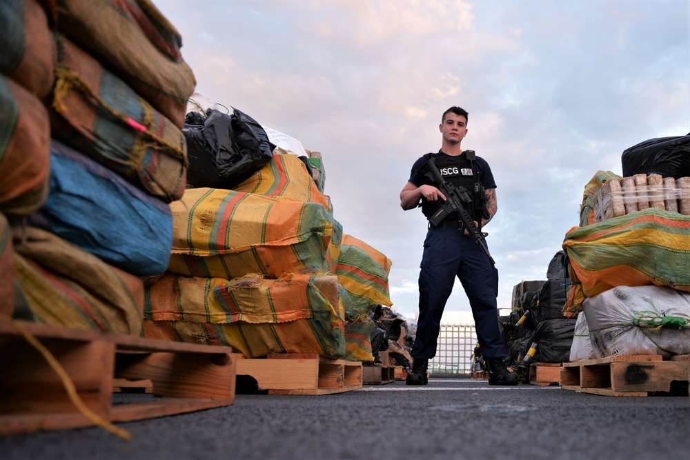 USCGC JAMES offloaded approximately 30,000 pounds of cocaine and marijuana worth an estimated $408 million