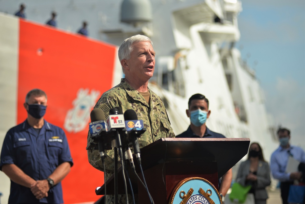 USCGC JAMES offloaded approximately 30,000 pounds of cocaine and marijuana worth an estimated $408 million
