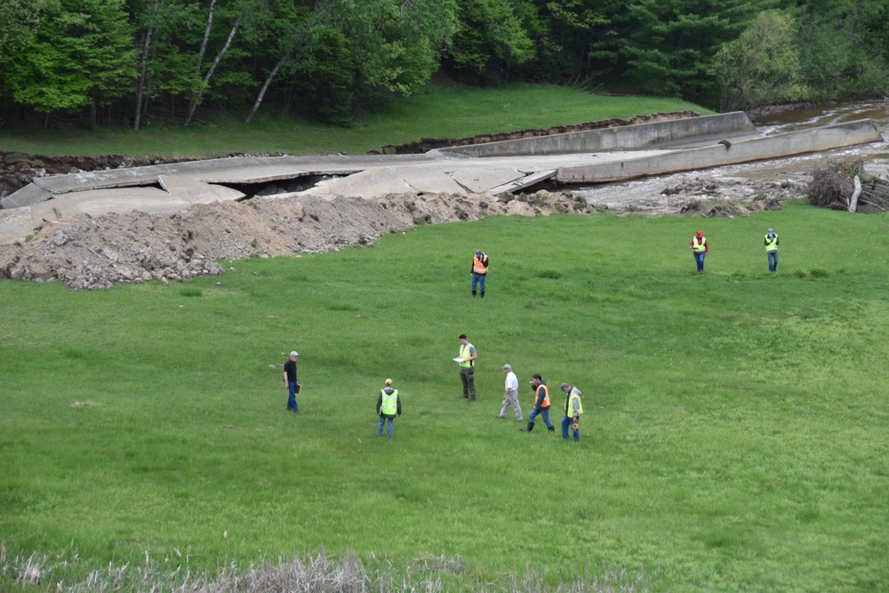 Engineers Inspect Failed Forest Lake Spillway Following Michigan Flooding