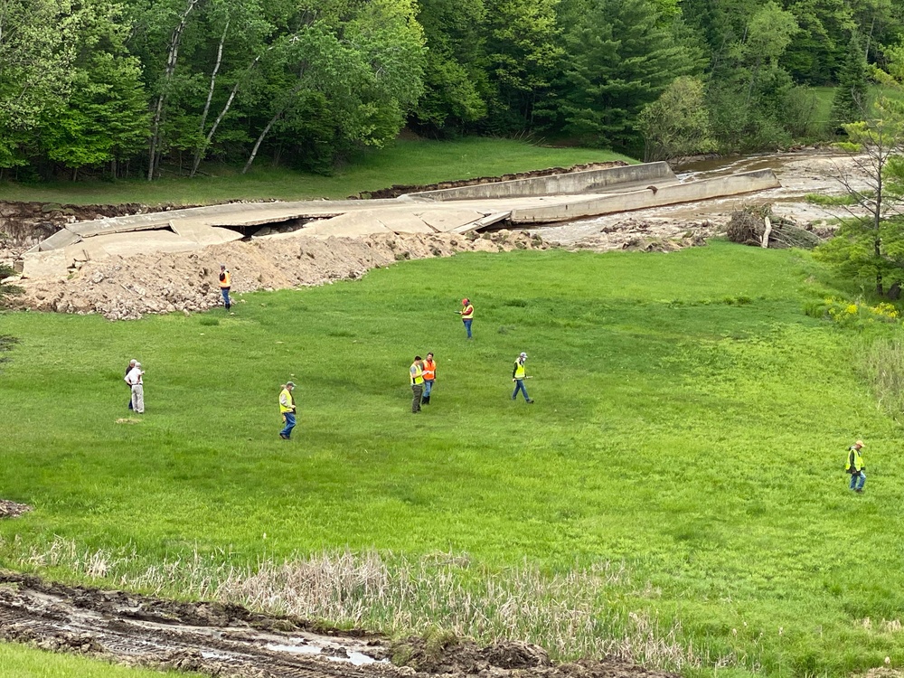 Engineers Inspect Failed Forest Lake Spillway Following Michigan Flooding