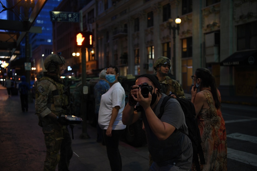 Soldiers interact with community members in Los Angeles area