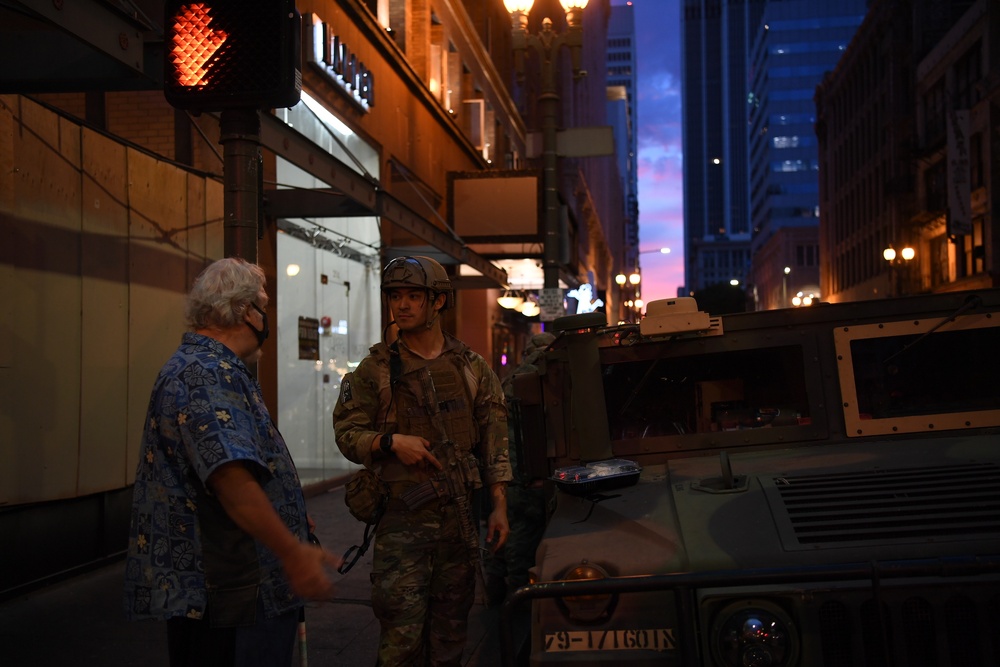 Soldiers interact with community members in Los Angeles