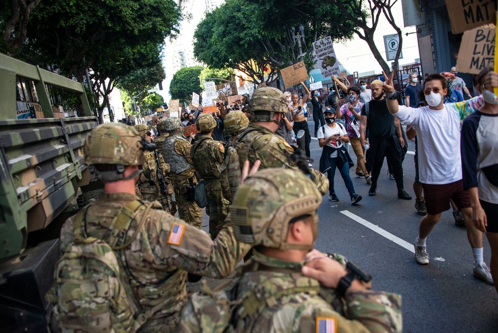 Cal Guard works peaceful protest in Los Angeles