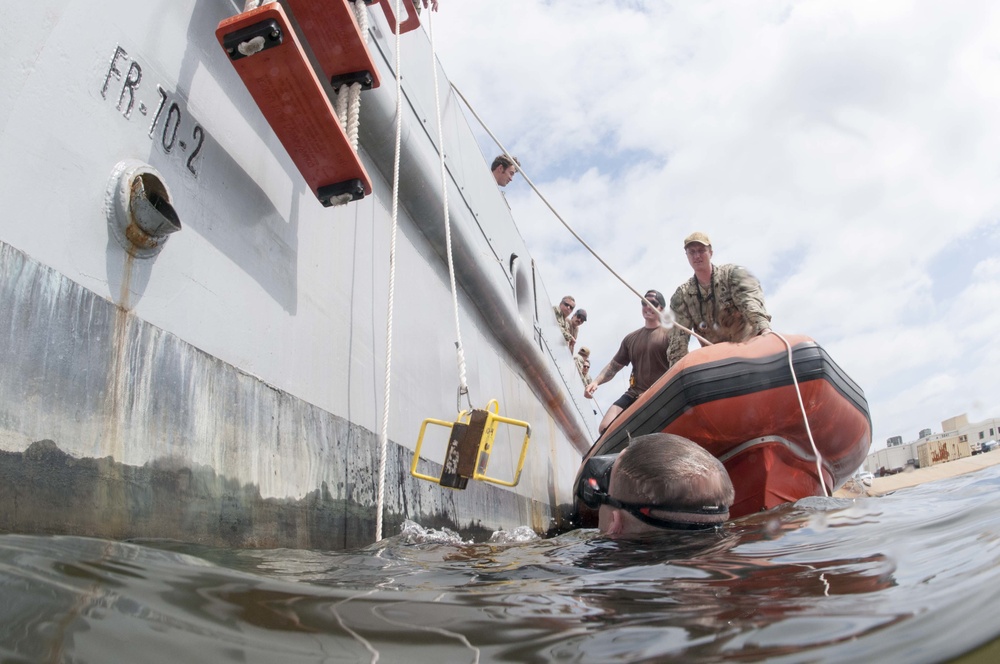 Navy EOD and Divers Conduct At Sea Damage Repair Training