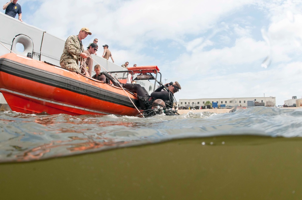 Navy EOD and Divers Conduct At Sea Damage Repair Training