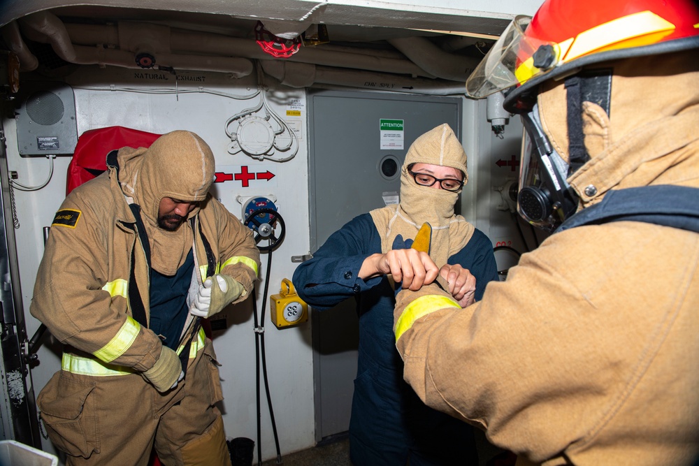 Sterett Sailors Participate in a Fire-Fighting Drill