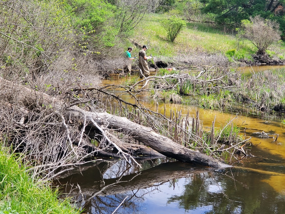 Natural-resources personnel conduct tributary habitat surveys at Fort McCoy