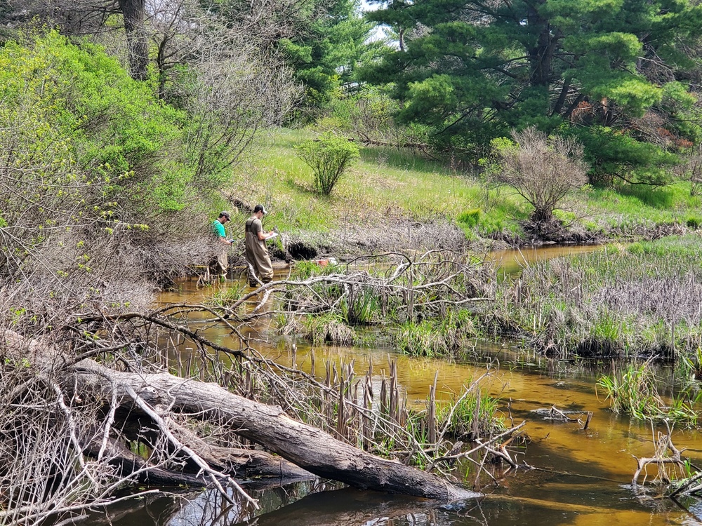 Natural-resources personnel conduct tributary habitat surveys at Fort McCoy