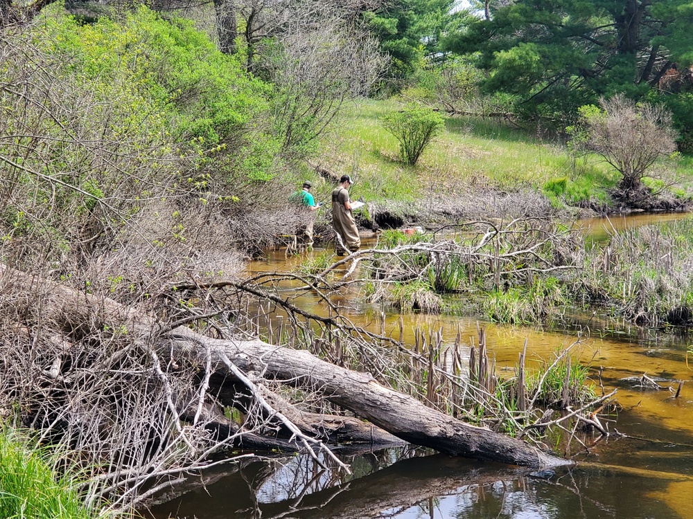 Natural-resources personnel conduct tributary habitat surveys at Fort McCoy