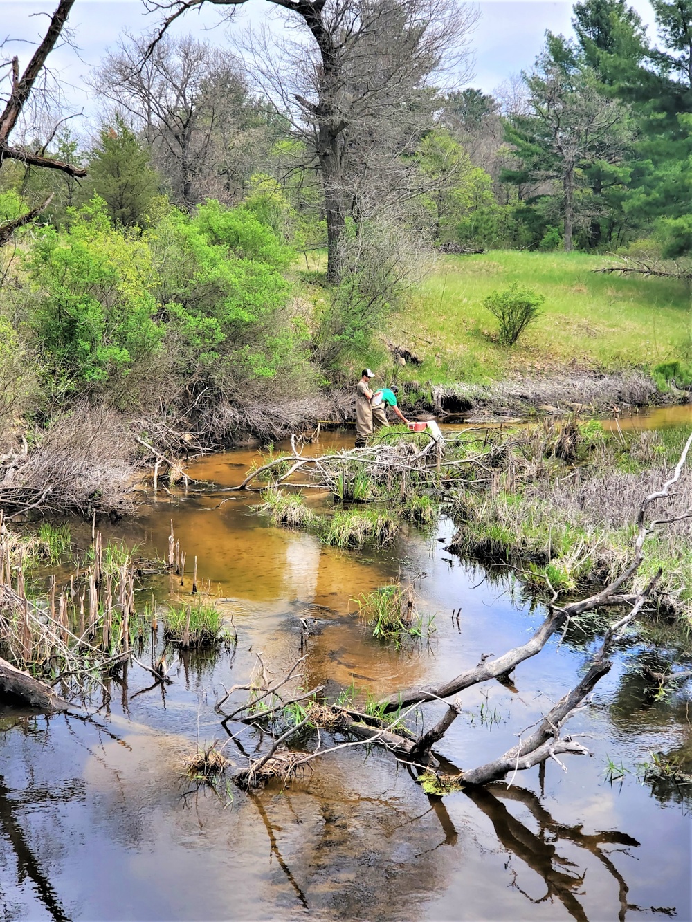 Natural-resources personnel conduct tributary habitat surveys at Fort McCoy