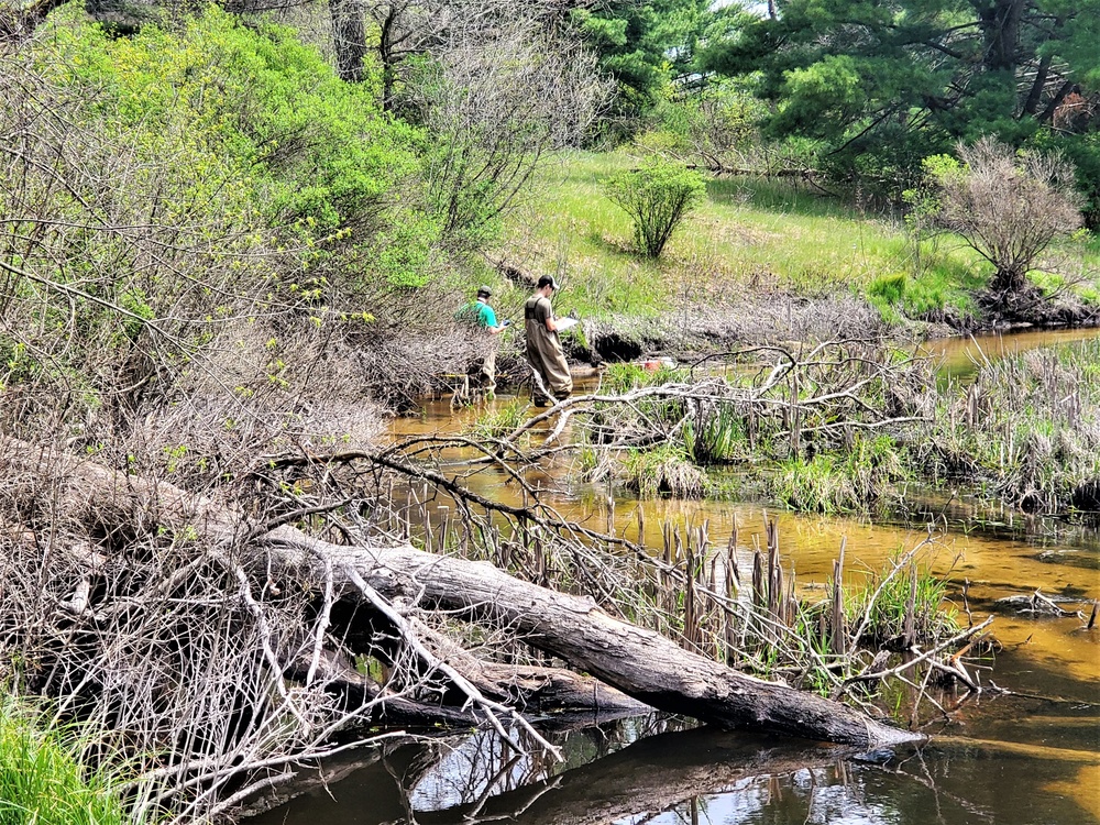 Natural-resources personnel conduct tributary habitat surveys at Fort McCoy