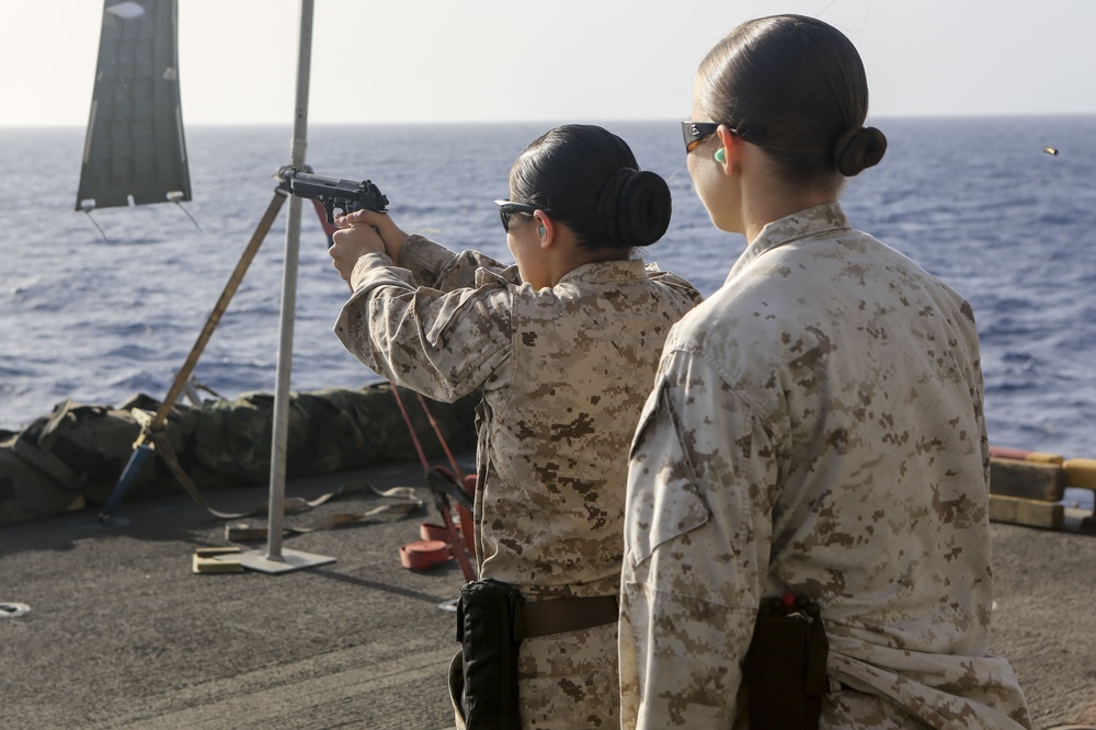 CLB 26 refines pistol marksmanship skills aboard USS Bataan