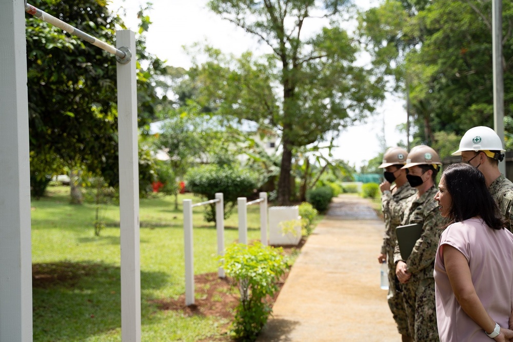 U.S. Navy Seabees with NMCB-5 build head and shower facilities for a COVID-19 response compound in Pohnpei