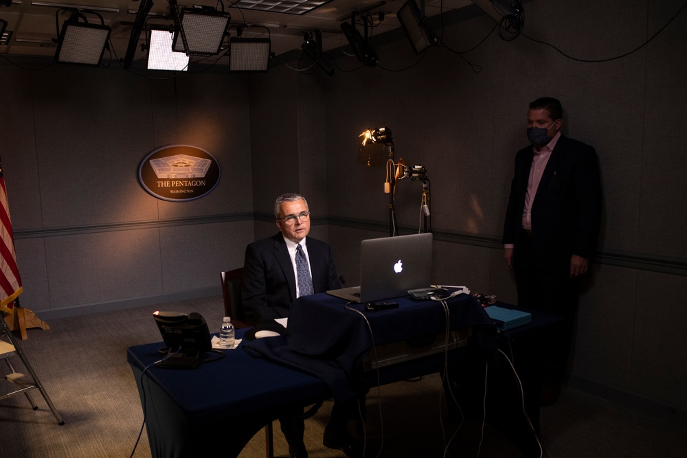 Acting Assistant Secretary of the Air Force for Space Acquisition and Integration Shawn J. Barnes speaks at a virtual  &quot;Aerospace Nation&quot; event