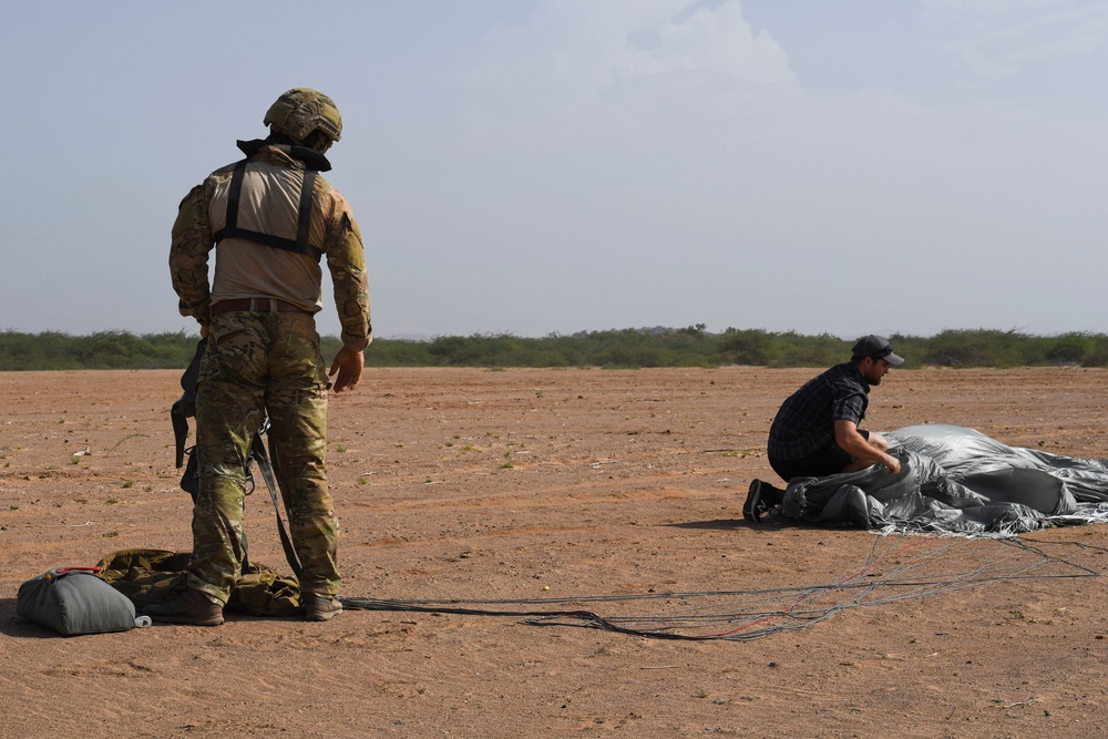 The 82nd Expeditionary Rescue Squadron performs HALO jump