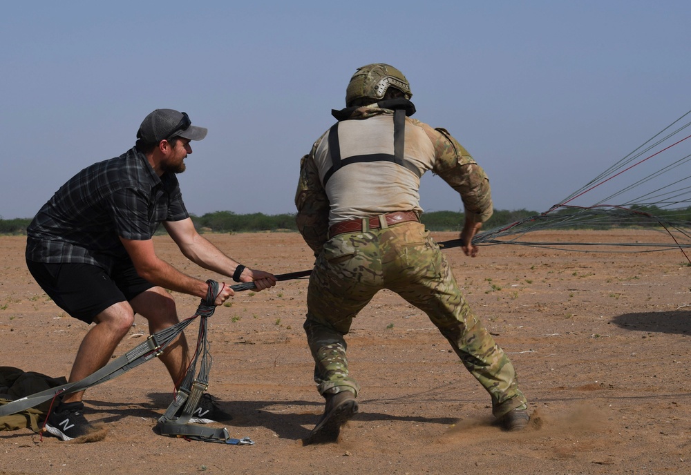 The 82nd Expeditionary Rescue Squadron performs HALO jump