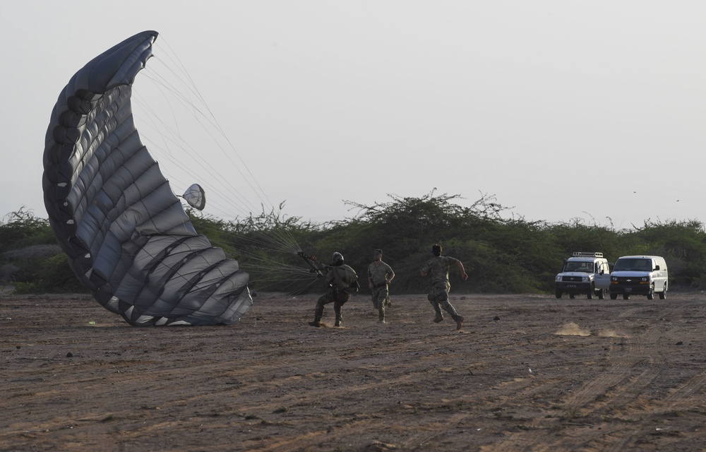 The 82nd Expeditionary Rescue Squadron performs HALO jump