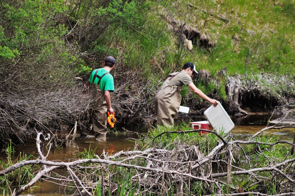 Watershed management biologists conduct stream habitat survey at Fort McCoy