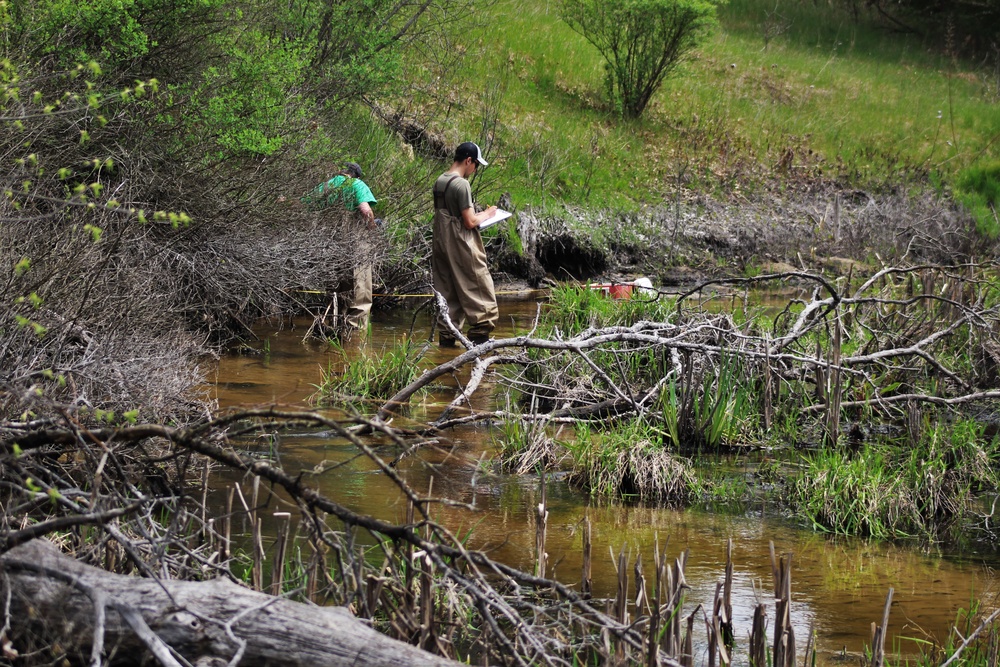 Watershed management biologists conduct stream habitat survey at Fort McCoy