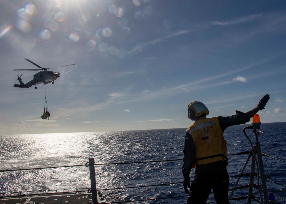 USS Mustin Conducts Vertical Replenisment
