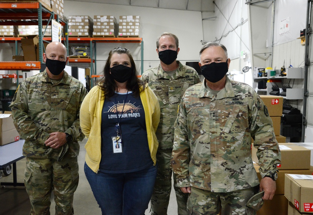 Bret D. Daugherty, Adjutant General, Washington State visits COVID-19 test kit assembly site