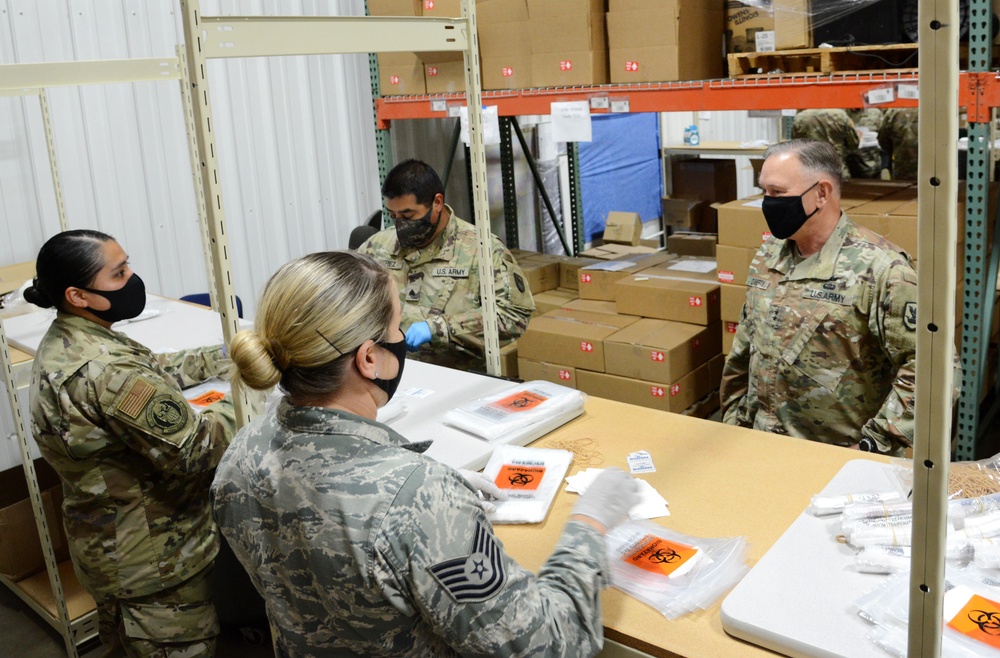 Bret D. Daugherty, Adjutant General, Washington State visits COVID-19 test kit assembly site