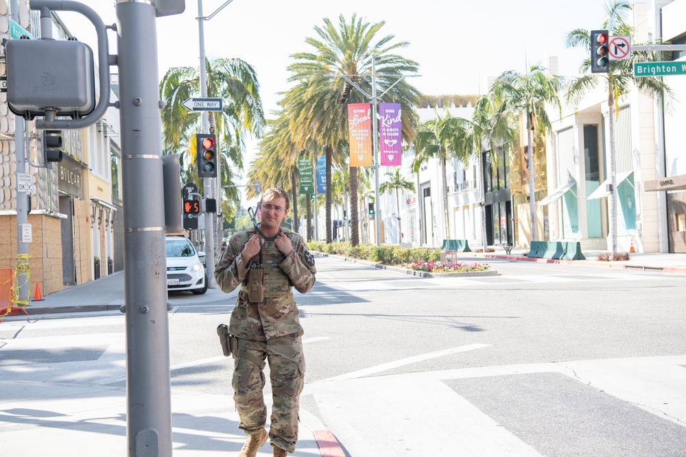 Cal Guard's 1-185th Soldiers protect the lives and properties of Rodeo Drive in Beverly Hills, California
