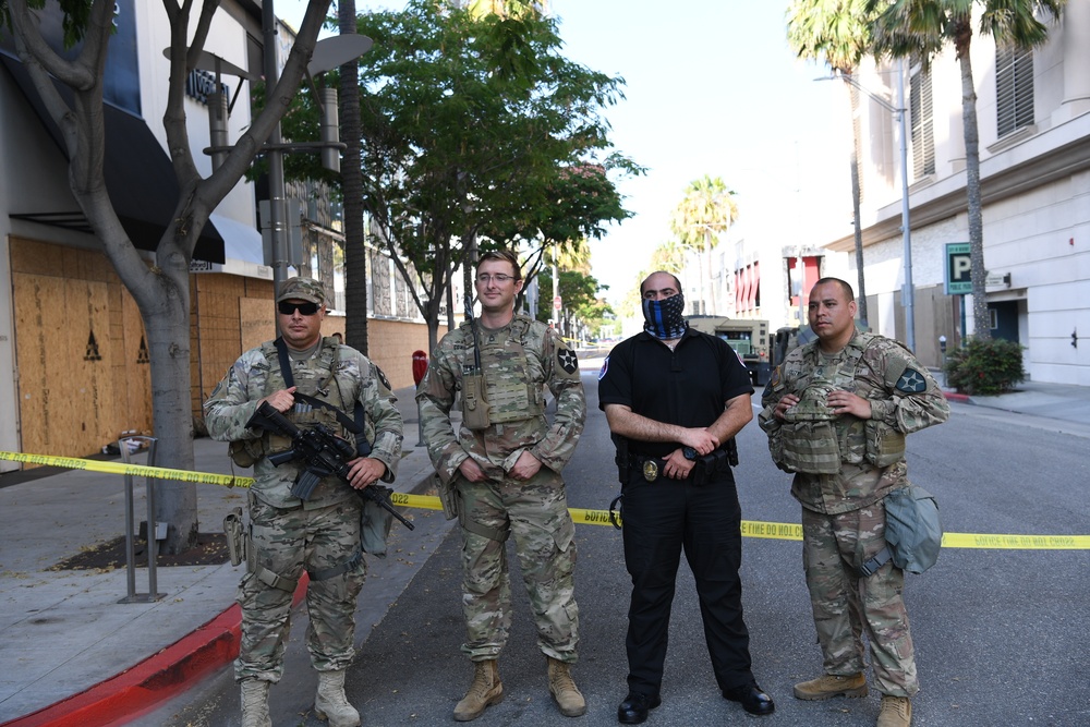 Cal Guard's 1-185th Soldiers protect the lives and properties of Rodeo Drive in Beverly Hills, California