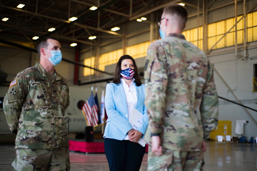 Michigan Gov. and Adjutant Gen. Participate in “Motor City Muscle“ Socially Distanced Deployment Ceremony