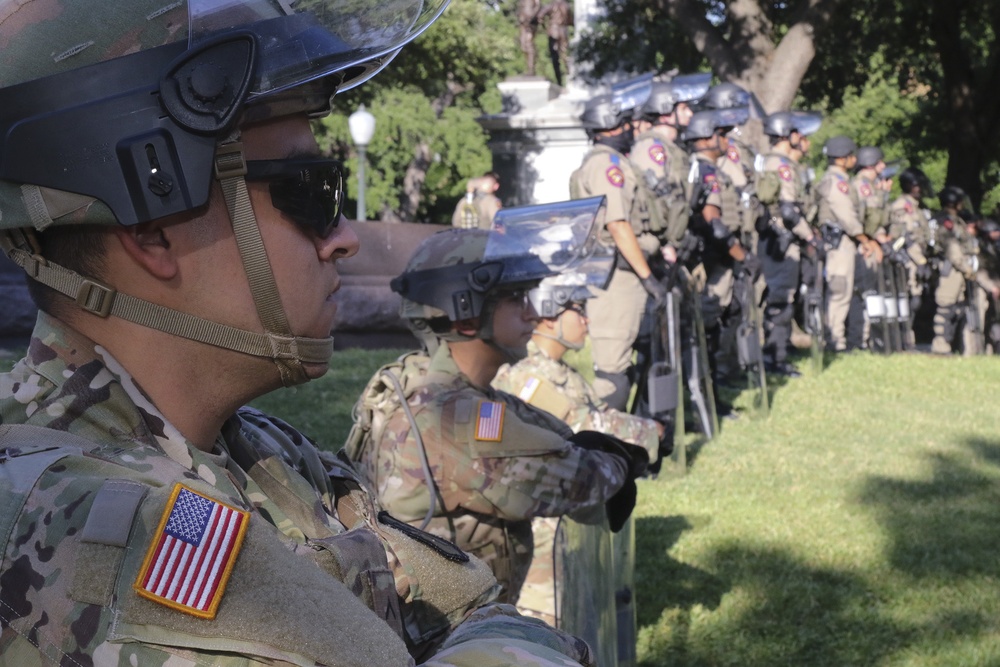 National Guard Soldiers guard Texas State Capitol during June 19 protest