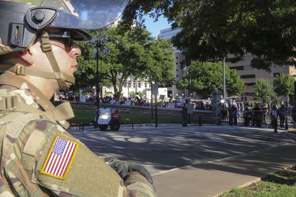 National Guard Soldiers guard Texas State Capitol during June 19 protest