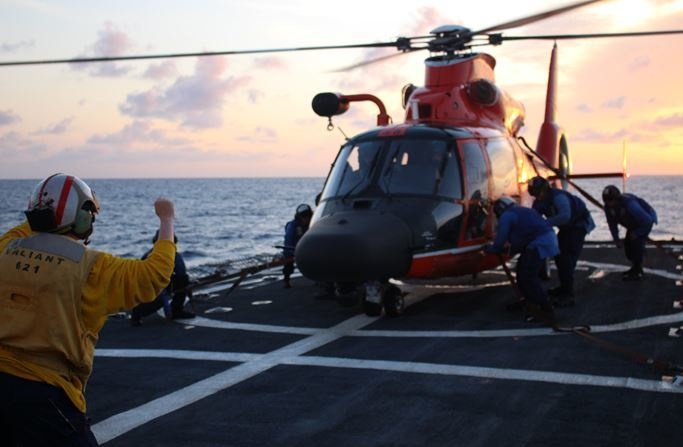 Coast Guard Cutter Valiant Conducting Flight Operations