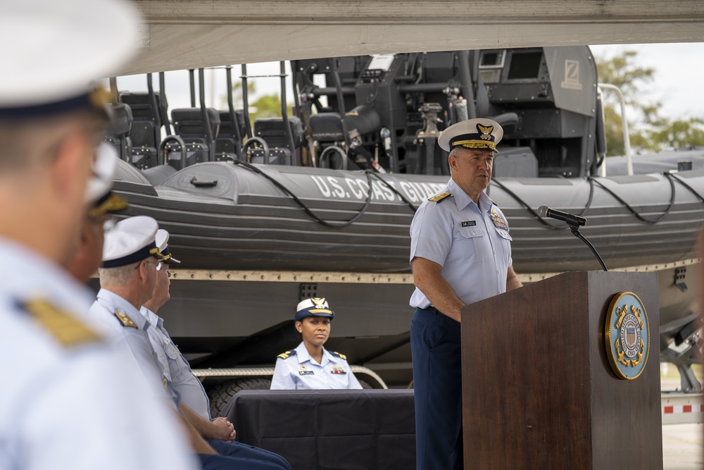 Coast Guard Commandant Admiral Schultz speaks at Atlantic Area Change of Command