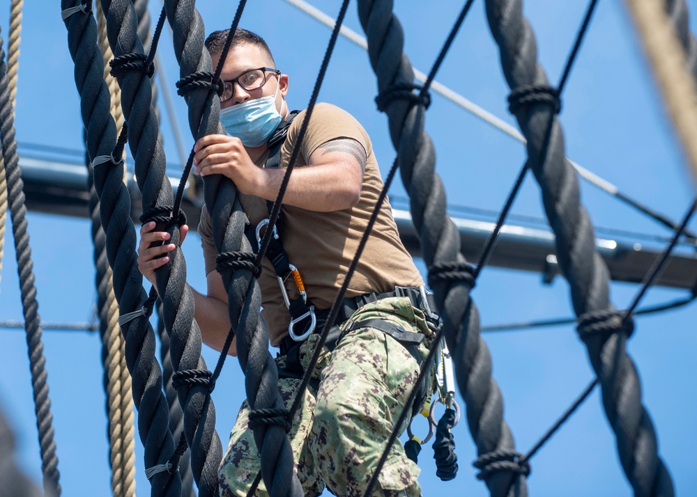 Sailors Assigned to USS Constitution perform Sail Training