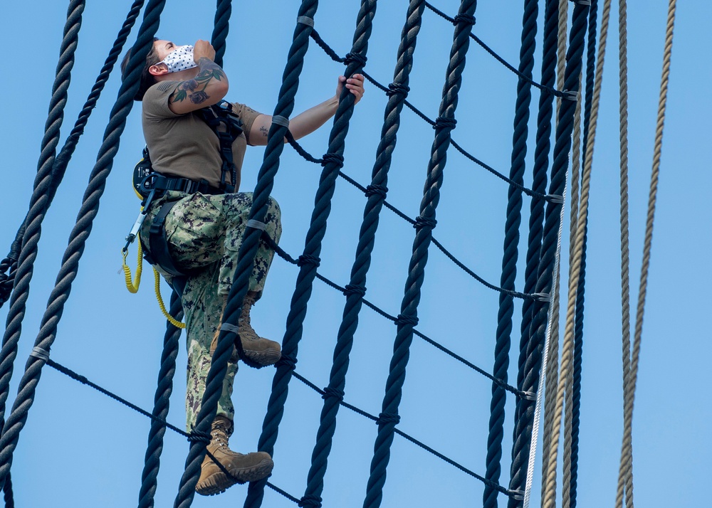 Sailors Assigned to USS Constitution Perform Sail Training