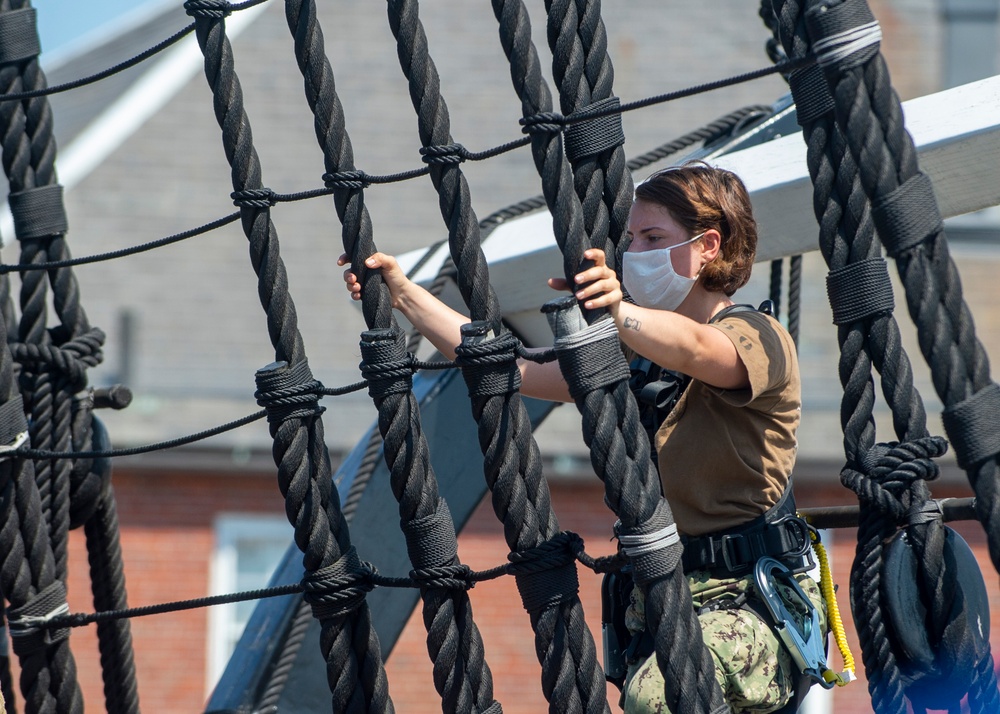 Sailors Assigned to USS Constitution Perform Sail Training