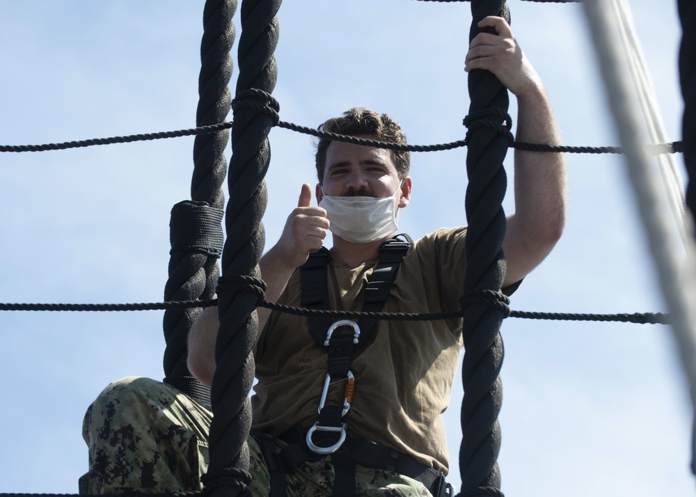 Sailors Assigned to USS Constitution Perform Sail Training