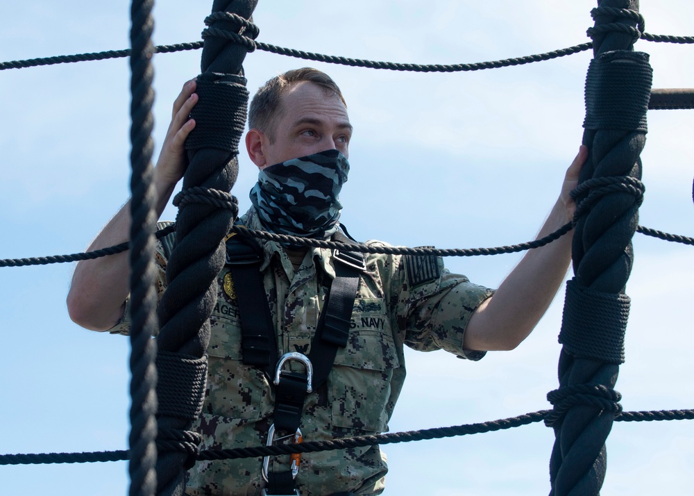 Sailors Assigned to USS Constitution Perform Sail Training