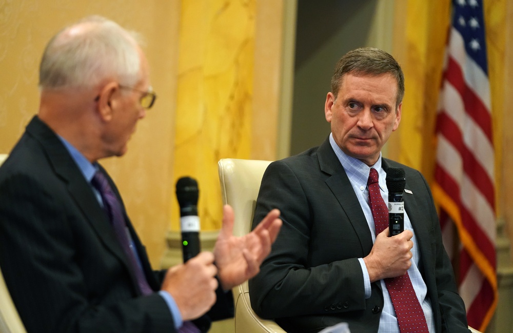 USAID Administrator Mark Green speaks at the Executive Council on Diplomacy luncheon.